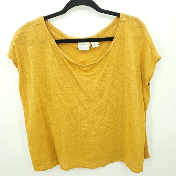 Rachel Zoe 100% Linen Relaxed Fit Scoop Neck Top L Gold/Mustard Yellow - Picture 1 of 13